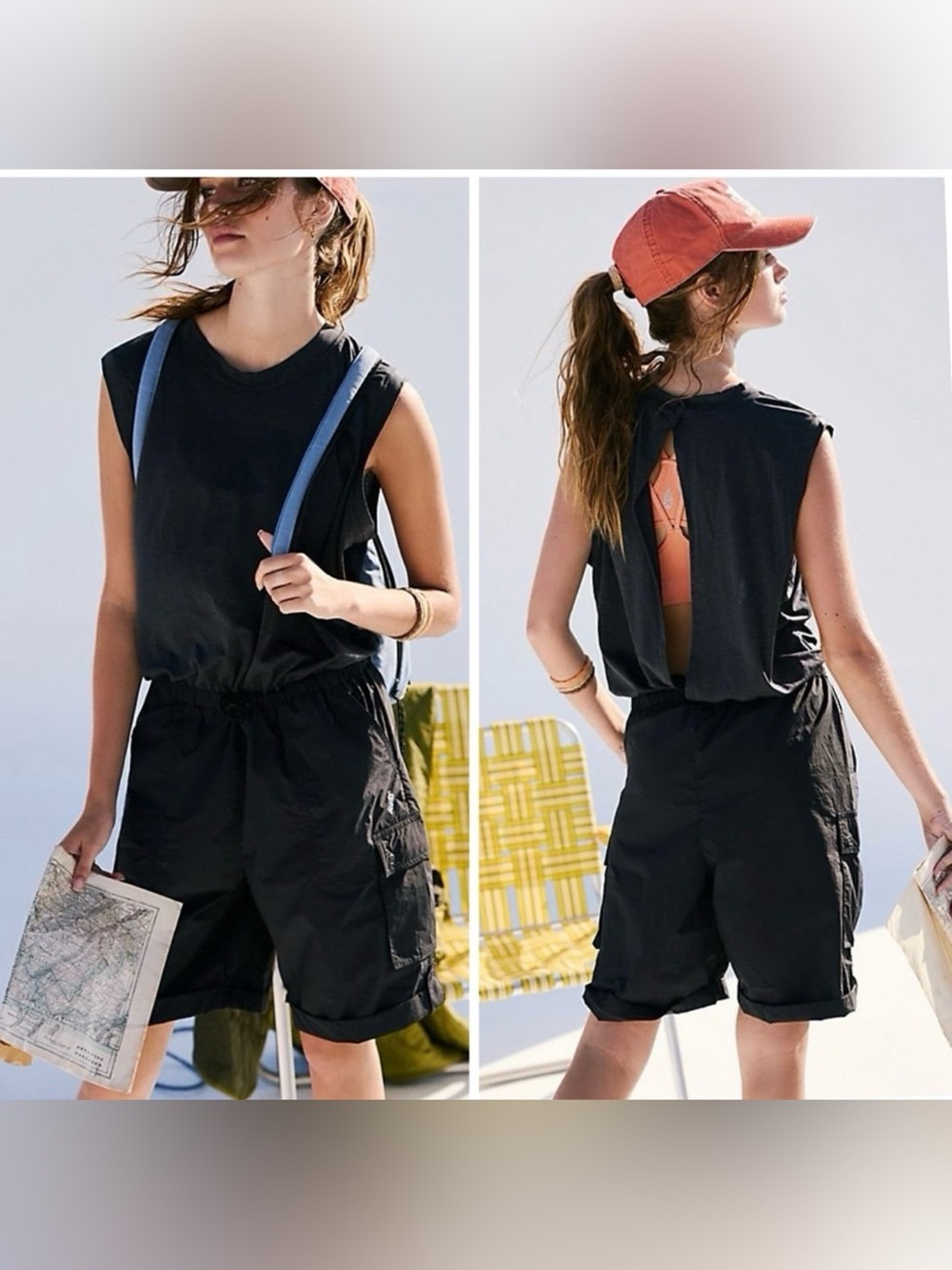 Free People Movement Muscle Tee Lead The Way  Romper Open Back Size S